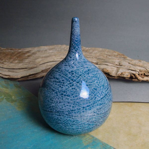 Ceramic Tear Bottle Turquoise Modern Pottery Ceramic Round Blue Tear Drop Bottle Minimalist bud vase Luster Ceramics Vases Home Decor