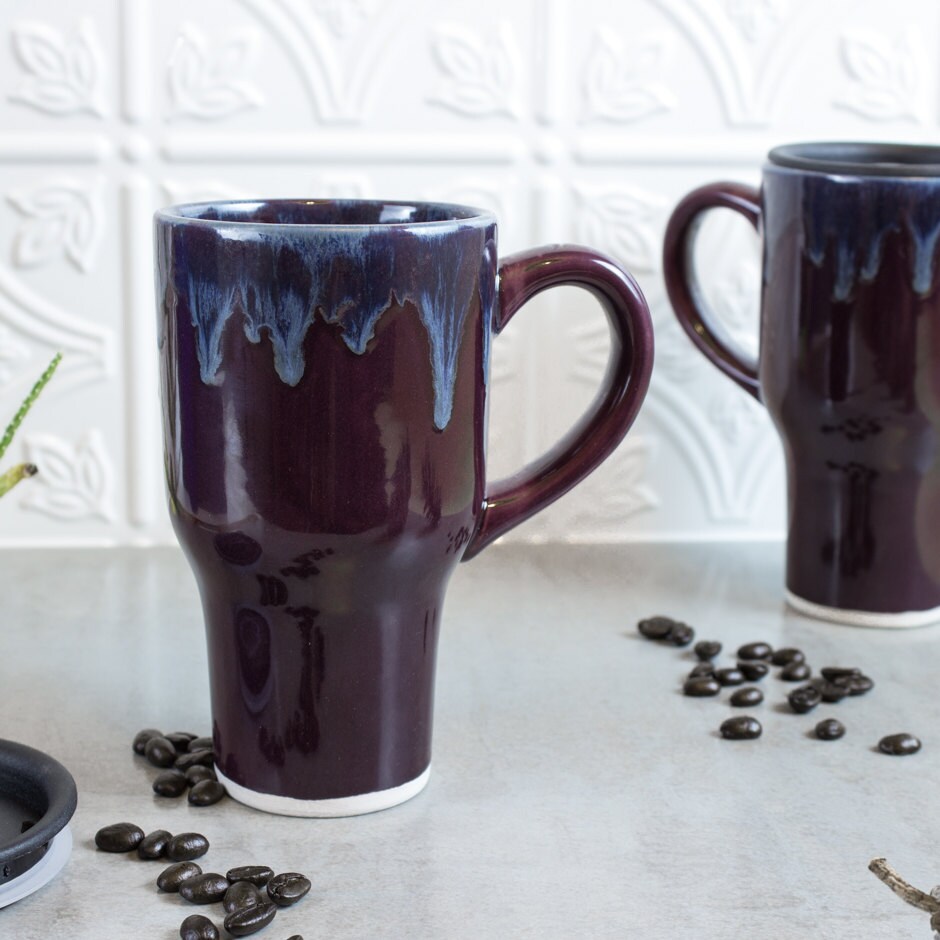 Ceramic Coffee Travel mug, Eggplant Purple BlueRoomPottery with