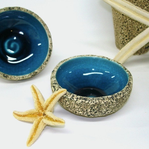 Geode Ring Holder Dish Handmade Ceramic Bowl Rock Mini series / Blue Decorative Modern pottery white Textured Valentine's Gift IN STOCK