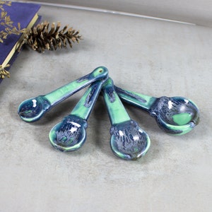 Set of Measuring spoons, Mint Green Blue Drips ceramics, Kitchen Gifts, Serving, Home Decor, Handmade Pottery, Summer gift for mom for chef