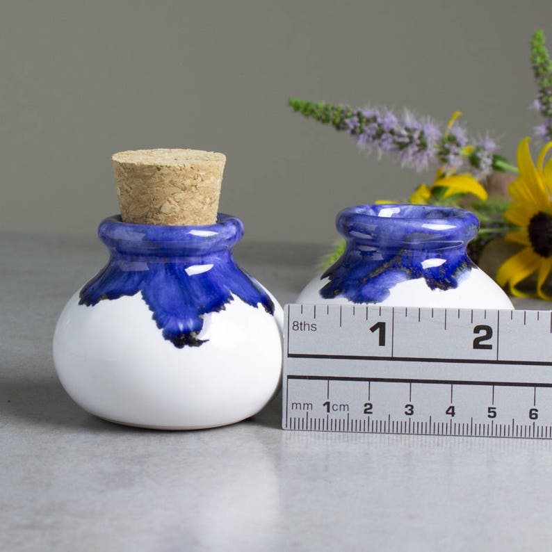 Ceramic jar with cork lid, gift, White Blue small spice jar, Modern Kitchen, Home Decor, Handmade ceramics, gift for mom, for chef image 4