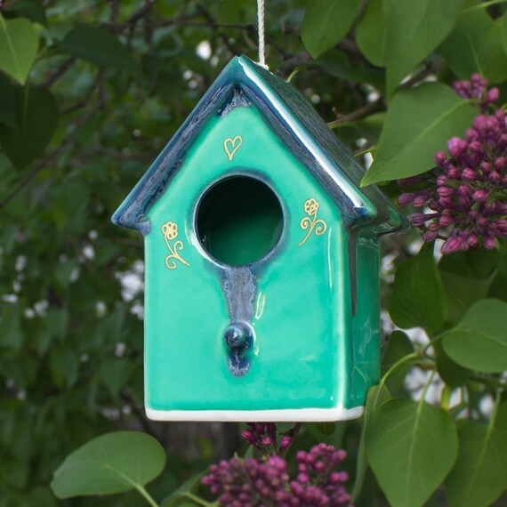 Ceramic Hanging Mint Green Blue Bird House Handmade Pottery Etsy