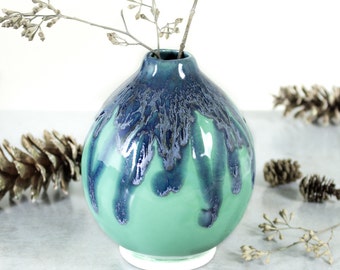Vase rond en forme de bourgeon, vase vert menthe, idées cadeaux pour la fête des mères, bouteille de poterie en céramique tournée, minimaliste moderne, décoration d'intérieur