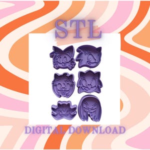 STL DIGITAL DOWNLOAD "SonicTheHedgehog" inspired Cookie Cutter and Stamp set of 6 70mm this is Digital Download only