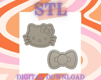 Katze mit Schleife STL Cookie Cutter und Deboss Stamp für Fondant Zucker Cookie