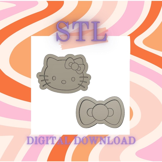 Cat with Bow STL Cookie Cutter and Deboss Stamp for Fondant Sugar Cookie