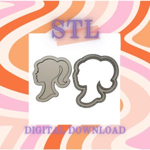 STL DIGITAL DOWNLOAD "Barbie" inspired Cookie Cutter with Deboss stamp 70mm  great for two toning fondant sugar cookies