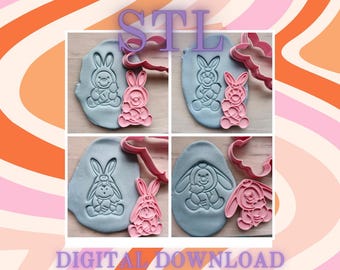 STL DIGITAL Download Pooh bear and friends EASTER set Cookie Cutter and Stamp 80mm
