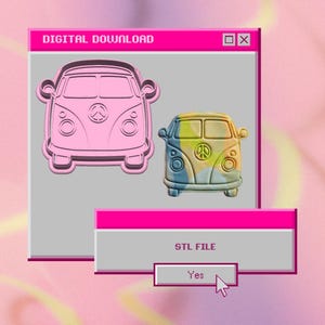 STL Combi Van, Retro, Groovy, Cookie Cutter and Emboss Stamp for Fondant Sugar Cookie, DIGITAL DOWNLOAD