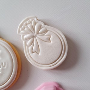 Ring with Bow, Engagement, Diamond Ring, Cookie Cutter and Emboss Stamp for Fondant Sugar Cookie