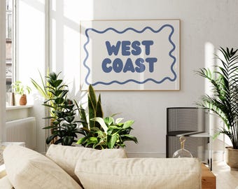Arte mural digital de la costa oeste, póster de moda, descarga instantánea, estética vaquera azul costera, decoración playera, regalo para un amigo, sala de estar