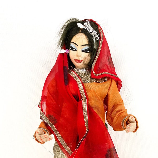 Vintage Collectors Doll India Traditional Costume 10" Tall W/Base~Signed Nancy Calhoun