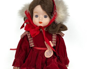 Vintage Schmid Porcelain Musical Doll 1982 Plays Camelot 18" Tall W/Tag Red Velvet Dress