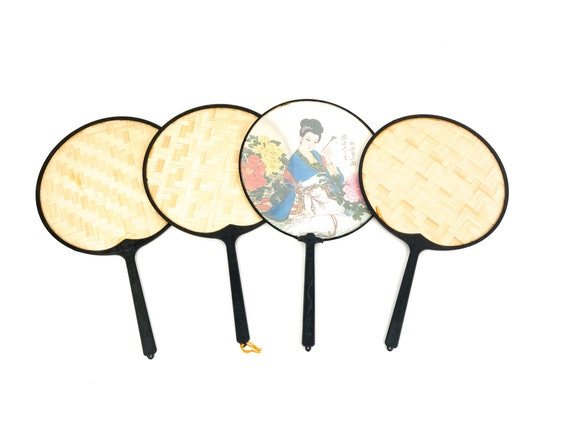 Asian Geisha Round Hand Held Fans Hand Painted On… - image 5