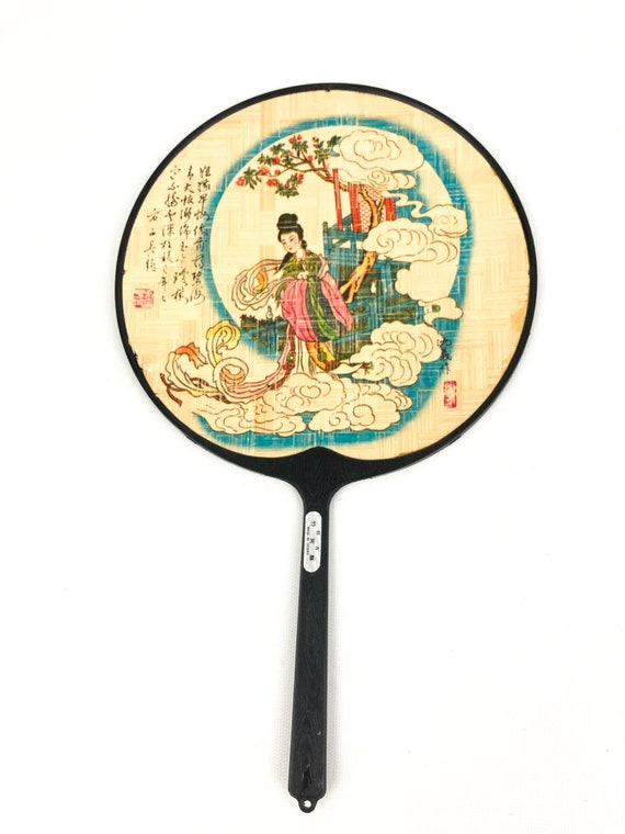 Asian Geisha Round Hand Held Fans Hand Painted On… - image 6