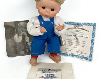 1993 Ashton Drake Galleries ”A Friend In Need Is A Friend Indeed” Porcelain Boy Doll 10" W/COA