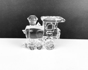 Vintage Jonal Made In Germany 24% Lead Crystal Clear Glass Locomotive Train Paperweight