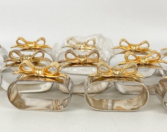 Vintage Aukey Silverplated Napkin Rings Gold Tone Bows Oval Set Of 13