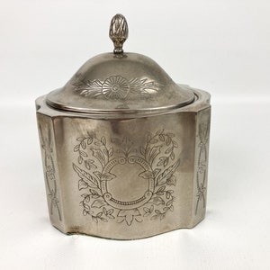 Vintage Silverplate Red Velvet Lined Trinket Jewelry Box W/Lid Engraved Designs
