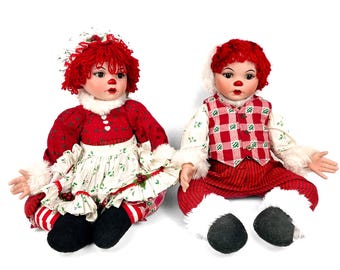 2 DOLLS Large Marie Osmond Huggs & Kissy Mistle Ho Ho Ho Twin Series Christmas 22” Rag Dolls