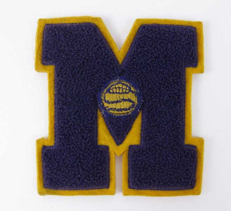 Vintage M Chenille Letterman Patch Basketball PurpleGold 1940/'s Ronald Rogers