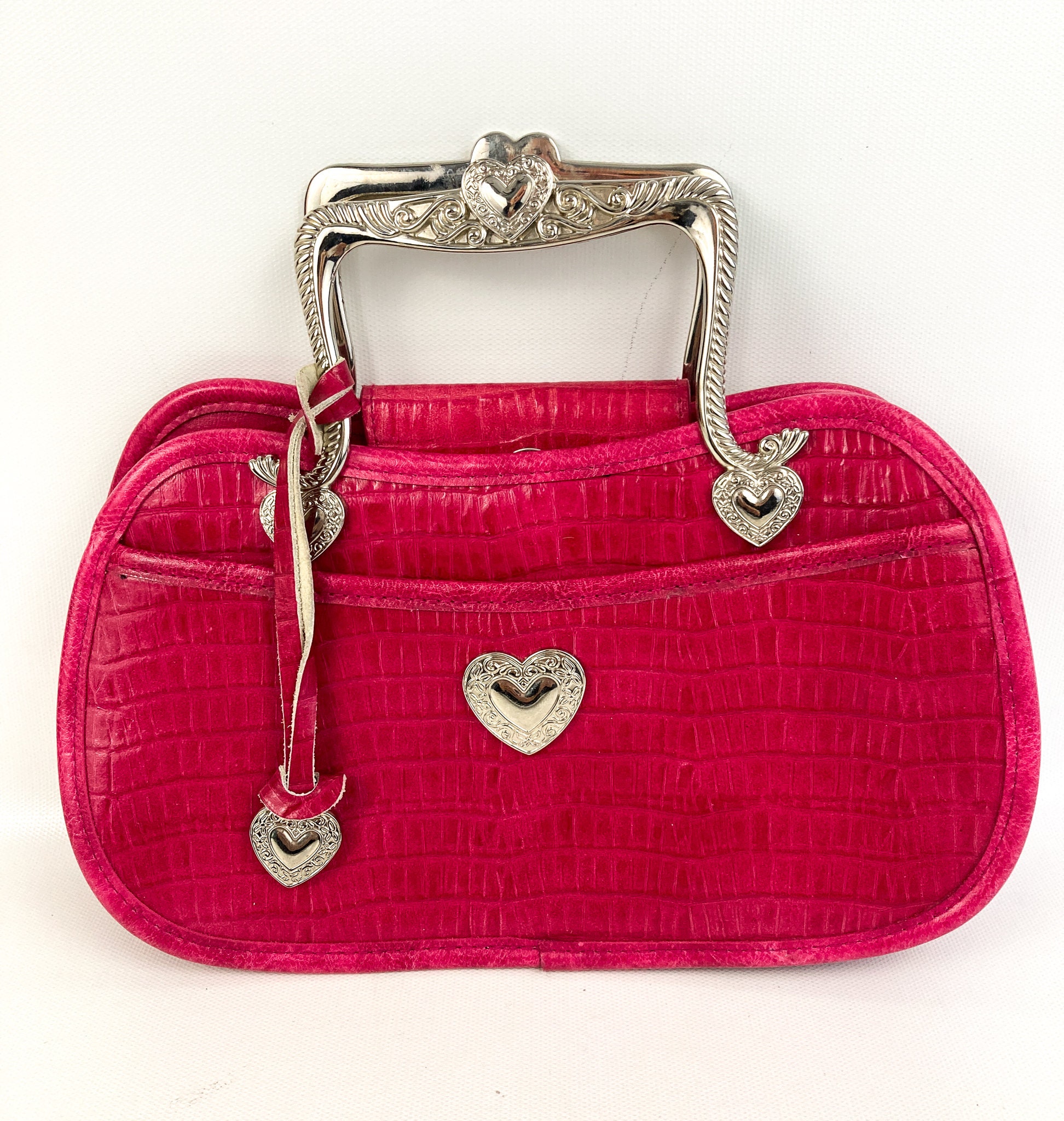 BRIGHTON Red Patent Embossed Croc Trim Leather Tassel Satchel Shoulder Bag  Purse | eBay
