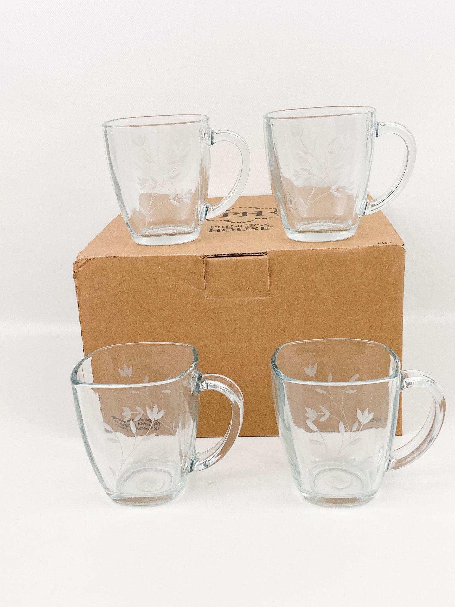 PRECIOUS Home Carabella 4-PC Set Glass Clear Coffee Mug Tea Cups 8