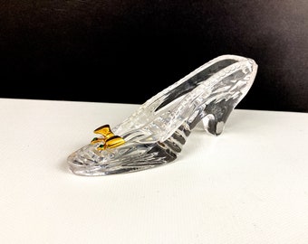 Vintage Killarney Ireland Crystal Glass Shoe Slipper Gold Bow With Emerald Green Rhinestones