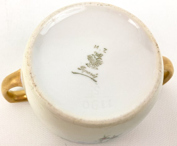 Antique MZ Austria Hand Painted Porcelain Sugar Bowl W/lid Mint