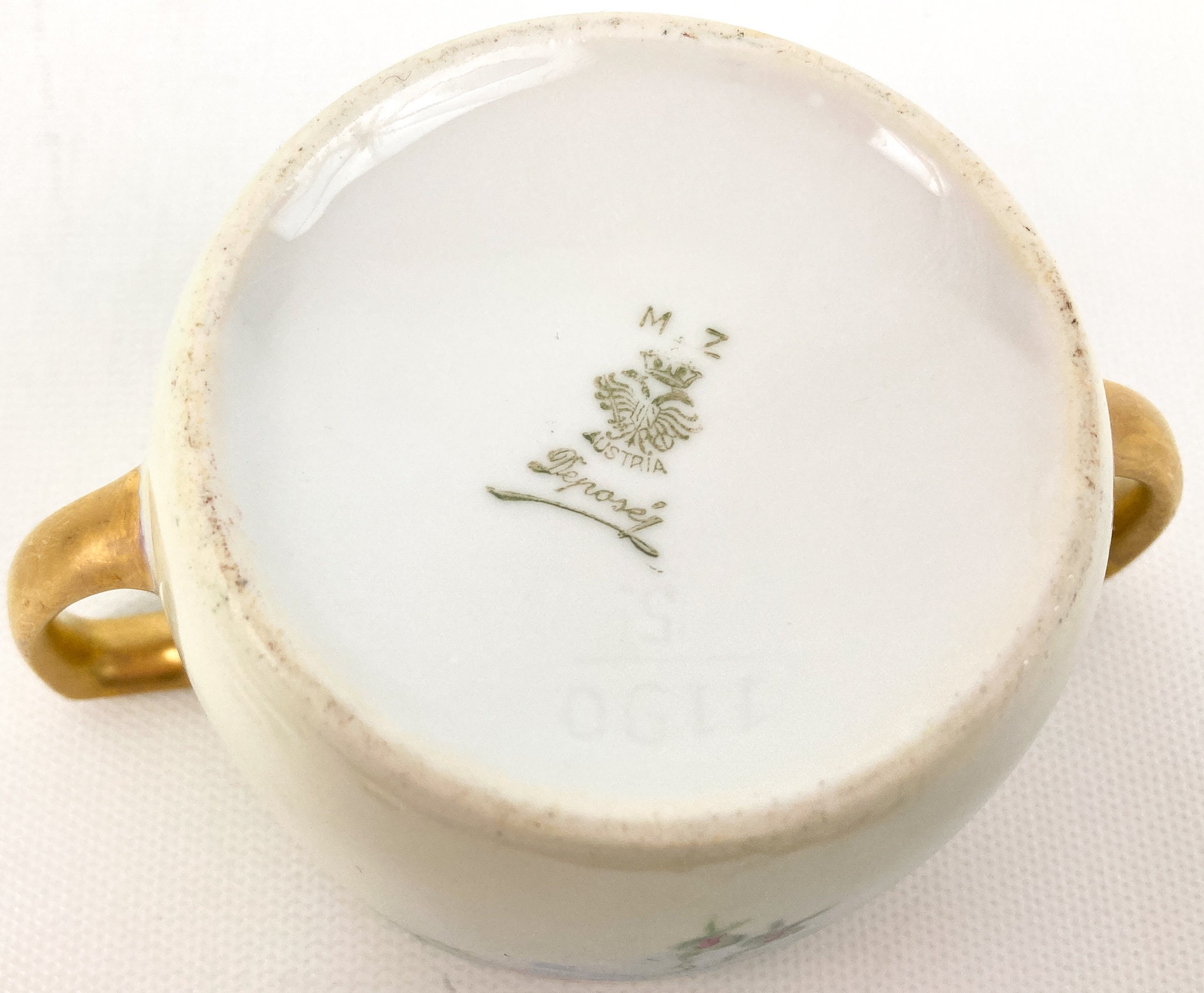 Antique MZ Austria Hand Painted Porcelain Sugar Bowl W/lid Mint