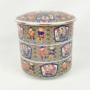 Stacking 3 Tier Porcelain Rice Soup Jubako Bento Box Bowls Made In Japan~Ship Design