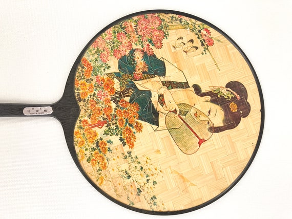 Asian Geisha Round Hand Held Fans Hand Painted On… - image 9