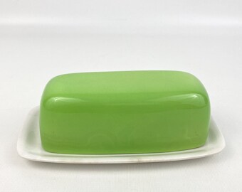 Vintage Harmony House Emerald Isle Lime Green Iron Stone Covered 1/4 Pound Butter Dish Japan