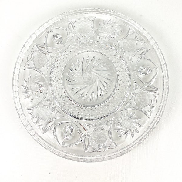 Vintage Bohemian Czech Cut Crystal Round Platter Rimmed Footed Cake Plate 12”