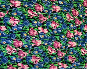 5/8 Yard X 44" Wide Vintage Fabric Pink & Blue Iris Flowers~JoAnn NEW!