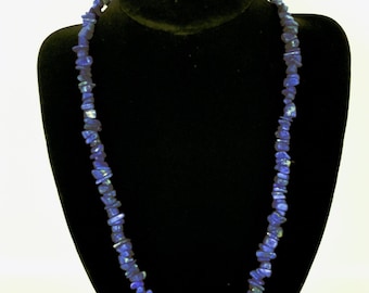 Vintage Dark Blue Lapis Lazuli Stone Beads Strand Necklace 23''