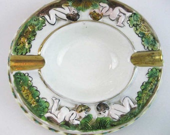 Large "N" Capodimonte Ashtray Cherubs~Nudes Made In Italy Numbered
