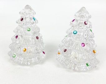 Lenox Full Lead Crystal Jeweled Christmas Tree Salt & Pepper Shaker Set Germany