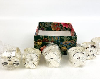 Vintage Silver Plated Napkin Holders Rings With Bows (6) W/Box NOS