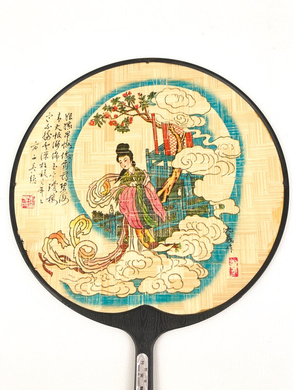 Asian Geisha Round Hand Held Fans Hand Painted On… - image 10