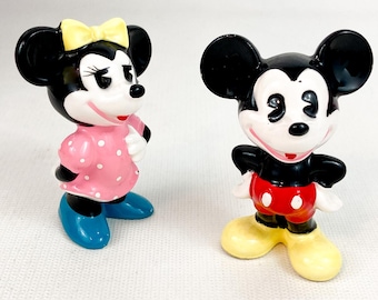 Vintage Walt Disney Productions Mickey & Minnie Mouse Porcelain Figurines Made In Japan