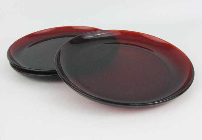 Vintage Ruby Red Glass Rimmed Salad Plates 3 Raised Rim/Lip Etsy