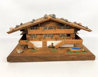 Large Vintage Reuge Swiss Chalet House Music Box Works! Original Label Attached Works Great!