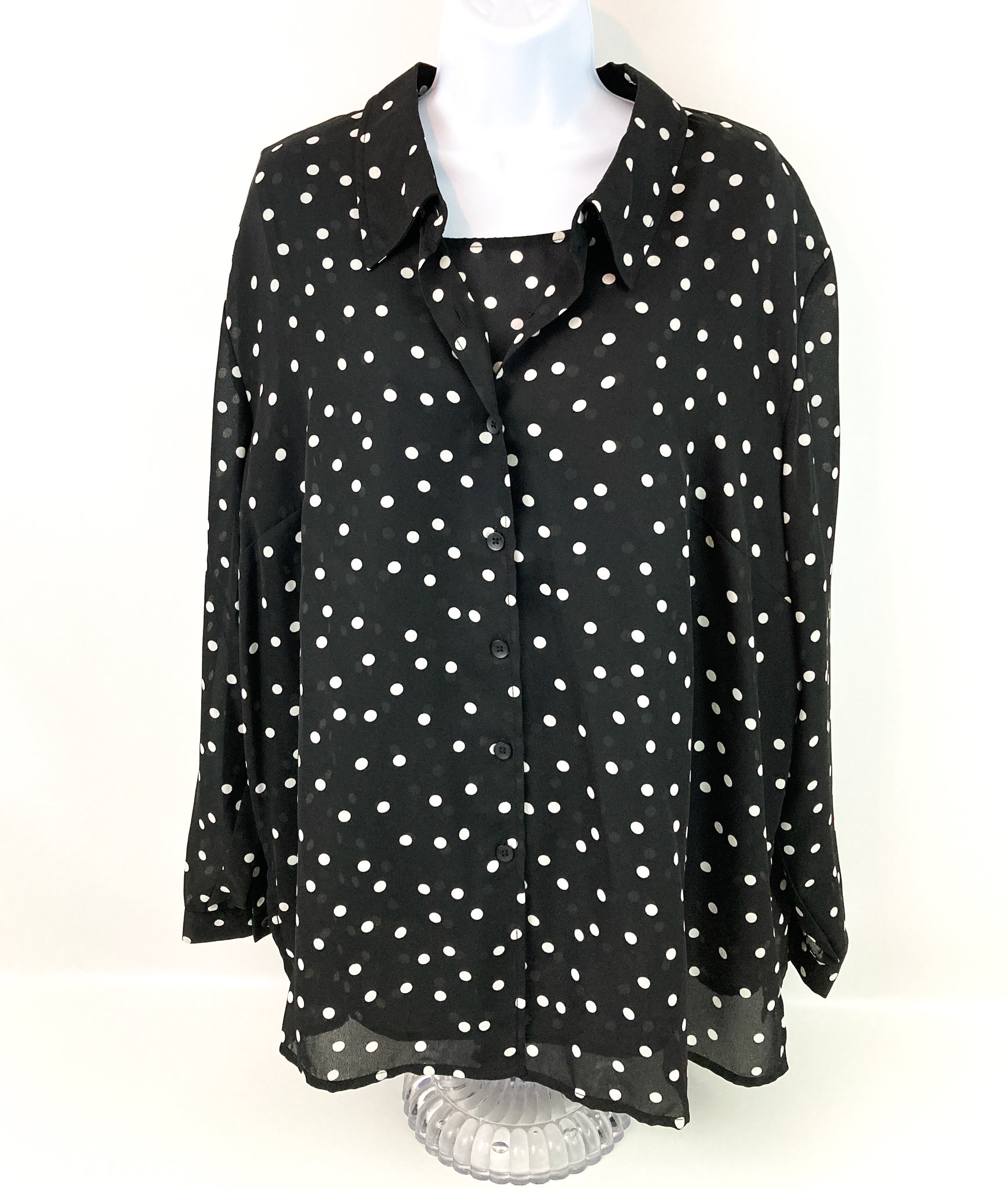plus size black and white polka dot blouse
