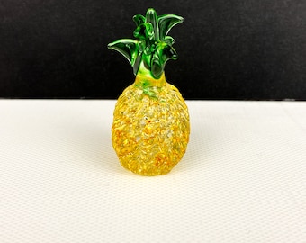 Vintage Spun Hand Blown Art Glass Pineapple Orange Yellow Mini Figurine