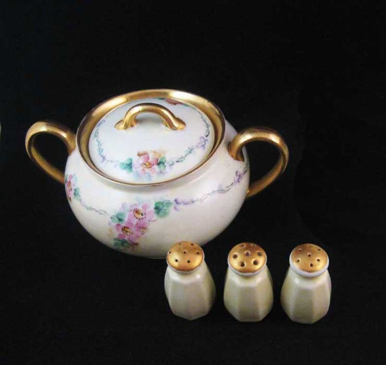 Noritake Nippon Sugar Bowl W/lids & P Shakers Pink Flowers Etsy