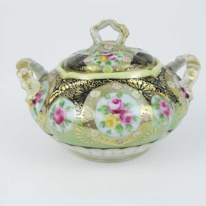 Royal Kinran Nippon Pink And Yellow Roses Gold Gild Sugar Bowl Circa 1906-1921