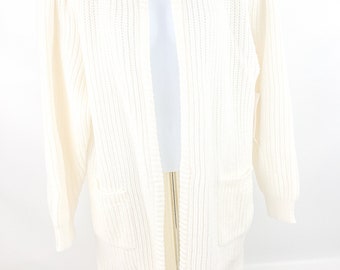 Vintage 16th Street Creamy White Woman's Cardigan Knit Sweater Size Large~Pockets New With Tag