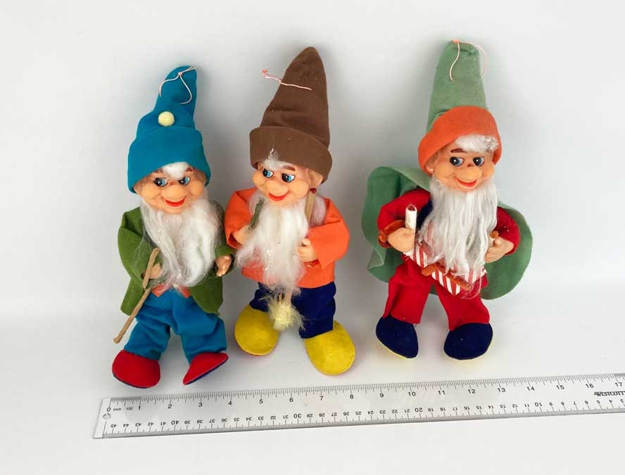 3 Vintage Antique gnome elves dwarf doll collectable standing wood