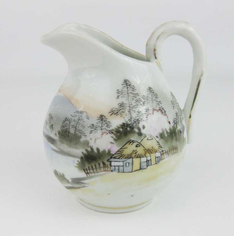 Vintage Japanese Milk Jug Creamer Village Scene Signed Etsy